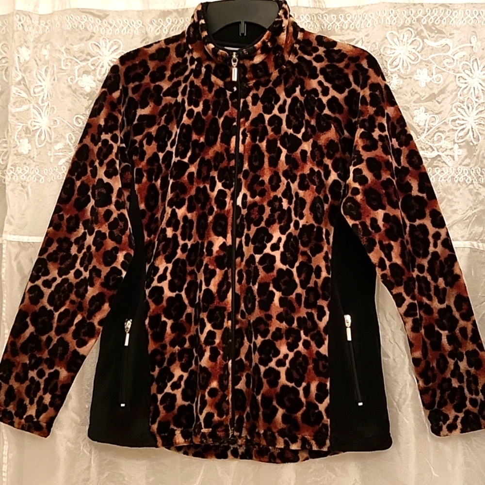 NWOT Leopard Velour Zip-up Jacket, Soft & Plush, Vibrant Colors, PL